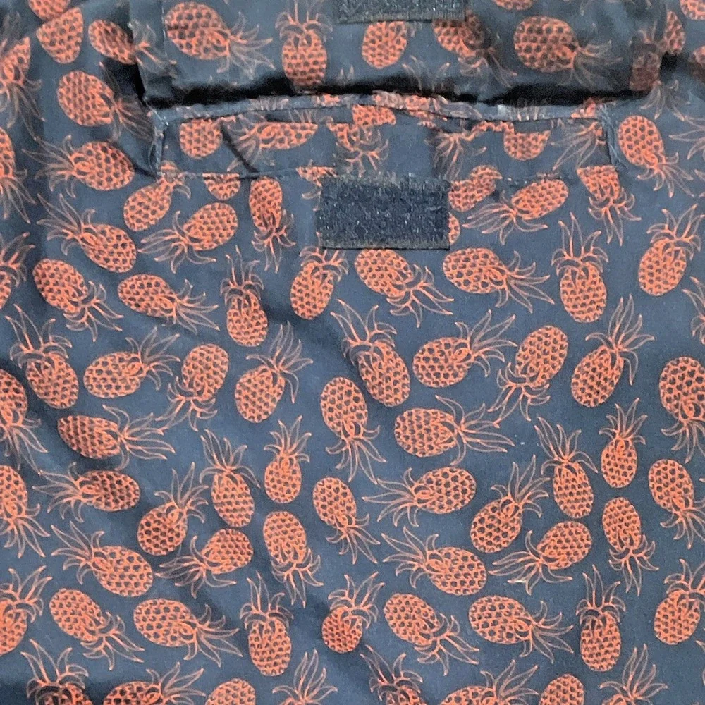 Mens Navy Blue Pineapple Print Swim Trunks Elastic Waist Drawstring Shorts